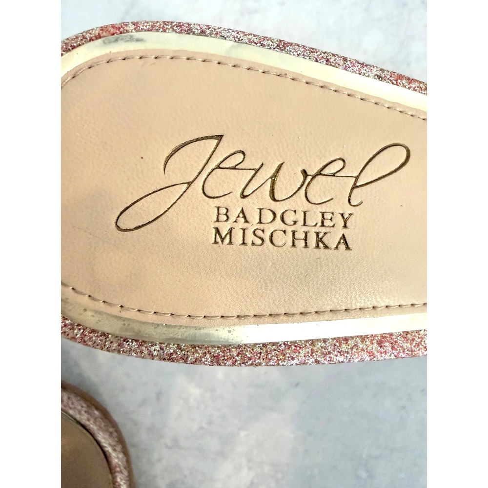 Jewel Badgley Mischka Lassie Rose Gold Glitter Pearl Stiletto Heels Size 9 - Picture 9 of 16